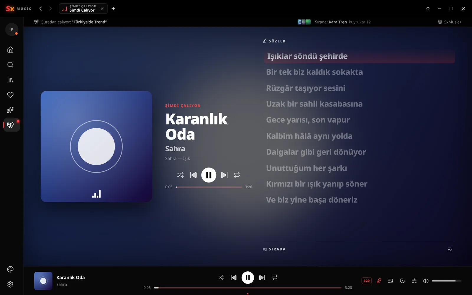 SxMusic Desktop — Şimdi Çalıyor, senkron sözler